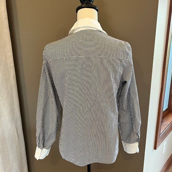 Rafaella Button Down Charcoal Striped long sleeve with white cuffs, Size 10 - Picture 4 of 8